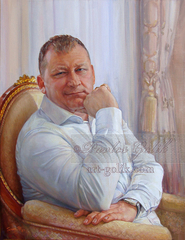 Живописный портрет мужчины в кресле.