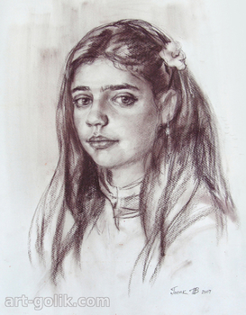 рисунок сепией, портрет дочери