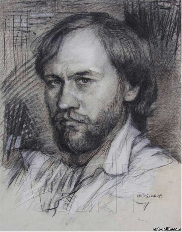 self-portrait charcoal drawing
